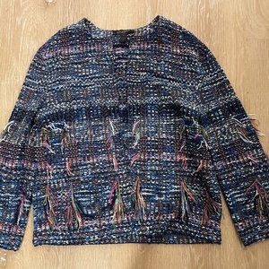 St. John Navy/Multi Fringe Detail Knit Jacket, Size 6